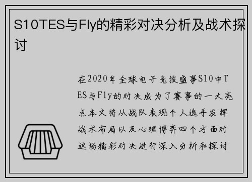 S10TES与Fly的精彩对决分析及战术探讨